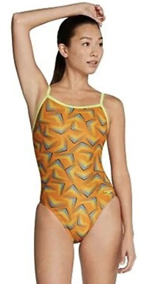SPEEDO Play The Angles FlyBack Hot Orange Swim Suit Womens Size 26