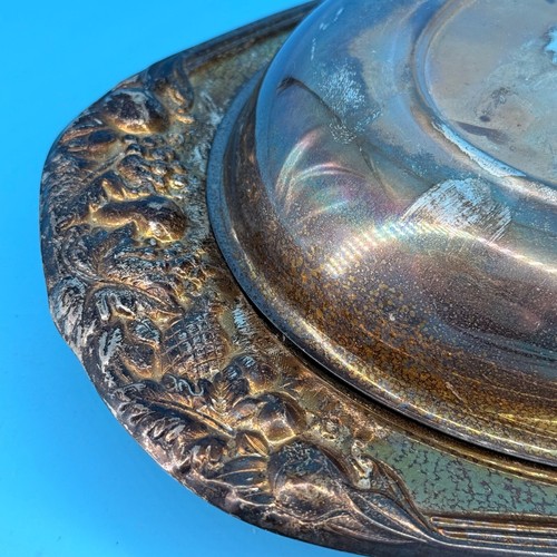 Plato cubierto de plata de colección con tapa con tapa de placa de inserción de vidrio con pátina - Imagen 9 de 11