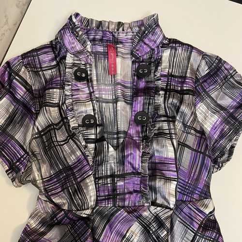 Vtg Y2K Heart Soul Top Sz S Purple Plaid Buttons V-Neck RufflesBabydoll Coquette - Picture 4 of 7