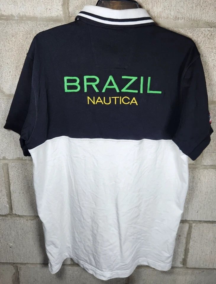 Nautica Brazil Mens Slim Fit polo Size Large Black and White - Image 2 of 4