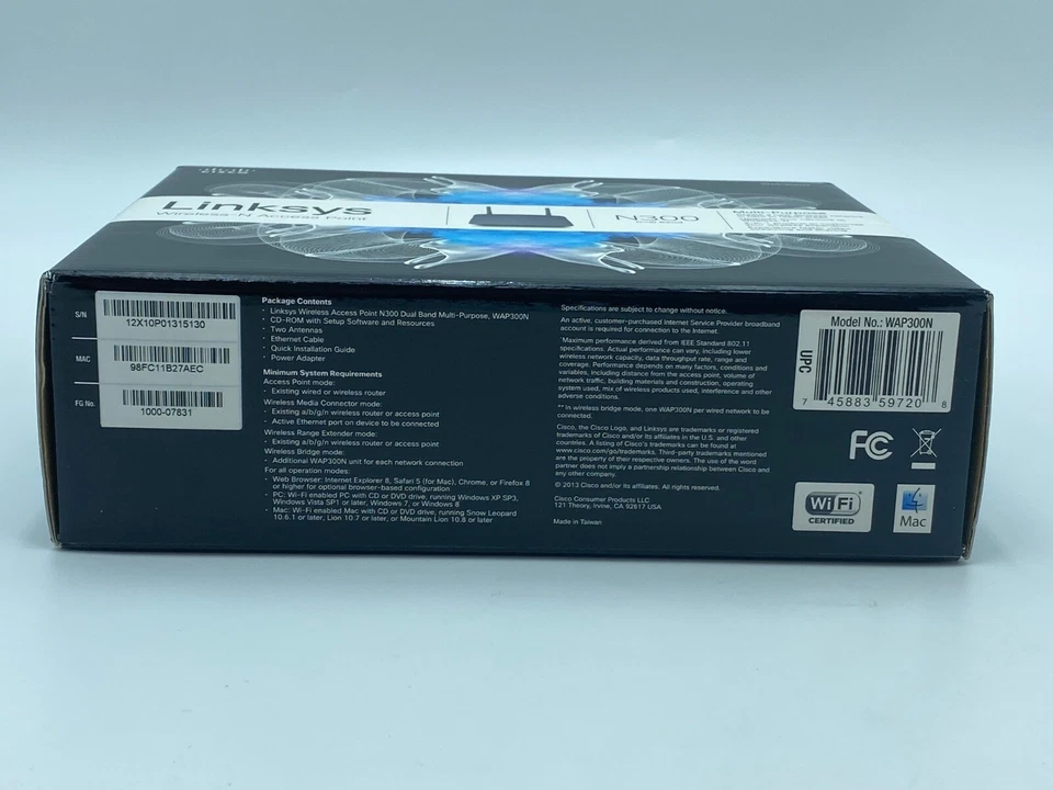 Punto de acceso inalámbrico Linksys N300 extensor de alcance de doble banda WAP300N ¡NUEVO! Foto 4 de 4