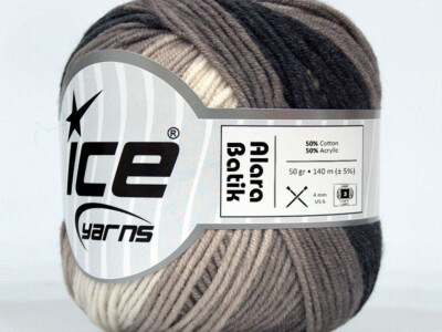 8-Skein Lot Alara Batik Yarn light cotton 8x50g/140m Black Camel Cream