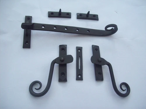 HAND FORGED Black Blacksmith rustic iron curly monkey tail window casement stays