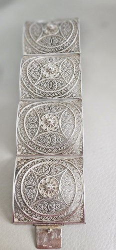 Vintage Sterling Silver Ornate Panel Filigree Bracelet 7" 1/2 1920s -30s