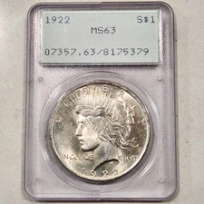 1922 Peace Dollar Rattler ~ PCGS MS63 Rattler OGH Holder ~ $1 US Silver Coin