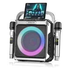 Portable Karaoke Machine, with Wireless Microphones, Bluetooth Party Silver