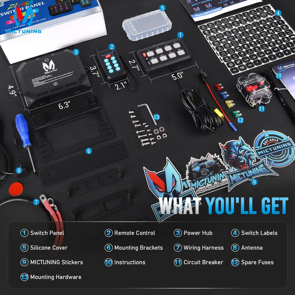 RGB 8 Gang Switch Panel Wireless Remote+APP Control Circuit Relay System Box SUV - Image 2 of 4