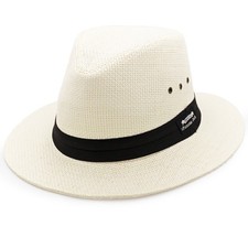 Panama Jack Natural Matte Toyo Safari Sun Hat with Black Band, 2 1/2" Brim, UPF