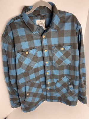 Zero Foxtrot Flannel Mens XL Blue Buffalo Check Shacket Overshirt Grid Fleece