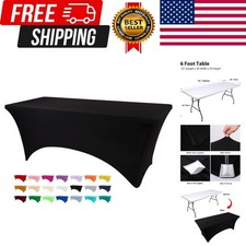 6ft Black Stretch Spandex Fitted Table Cloth for 6 Foot Tables  GRS-Certifie...