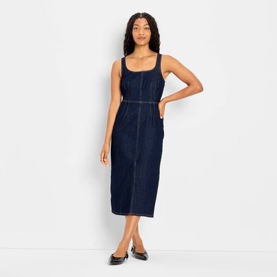 Women's 90's Denim Midi A-Line Dress - Future Collective Dark Wash M Women's 90's Denim Midi A-Line Dress - Future Collective Dark Wash M