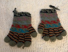 Multicolor Knit Winter Gloves Olive Green Striped Boho Full Finger