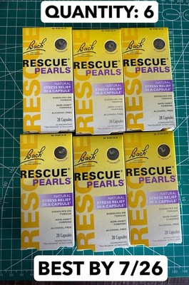 6-PACK LOT 28/CT Bach RESCUE PEARLS Natural Stress Relief Wellness EXP 07/2026