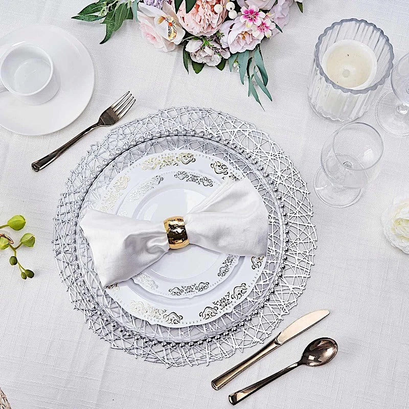 6 manteles individuales de vinilo redondos plateados de 15" de ancho decoraciones de fiesta boda Foto 3 de 4