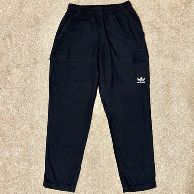 Adidas Originals Trefoil Black Cargo Pants Mens Size Small Elastic Waist IT8175