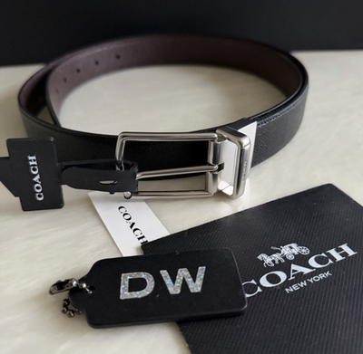 ベルト COACH REVERSIBLE BELT F59116  629 NWT COACH MEN'S REVERSIBLE CUT TO SIZE BLACK LEATHER BELT/DARK