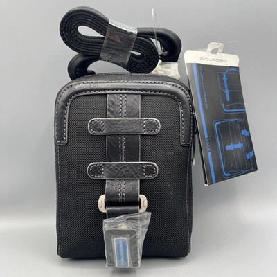 PIQUADRO Crossbody Shoulder Bag Nylon & Leather Unisex Black NEW Land Collection
