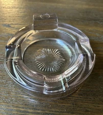 Vintage Ashtray 4.5" Aqua Purple Clear Round Heavy Thick Glass Dish Table Desk