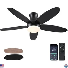 48" Black Ceiling Fan with Light, Remote & App Control, Dimmable, 6 Speeds