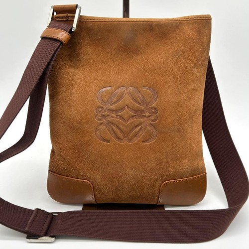 LOEWE Anagram Suede Leather Crossbody Bag Brown Shoulder Bag Spain Made