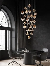 Modern Nordic Crystal Cube Square Chandelier LED Gold Ceiling Lamp Hanging Light