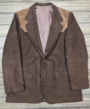 Pioneer Wear Western Corduroy Suede Men Blazer 46 Sport Coat Jacket BRN USA Vtg
