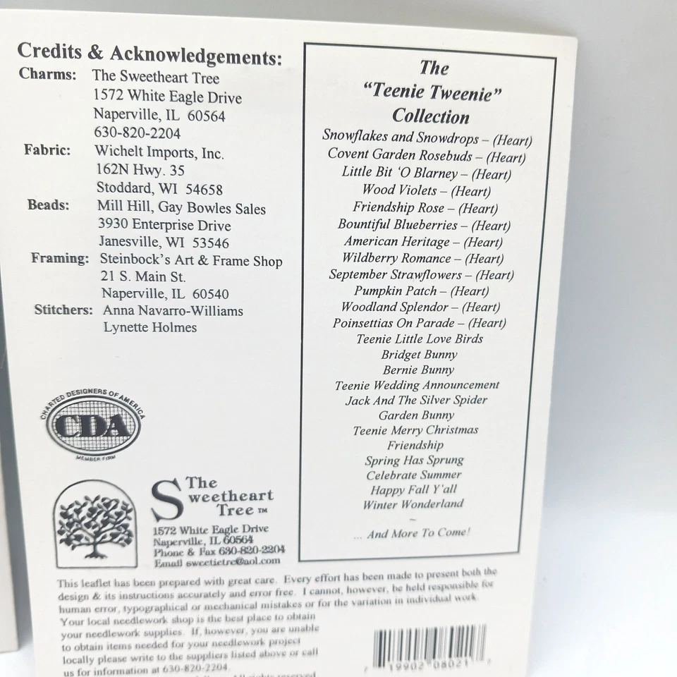 The Sweetheart Tree Teenie Tweenie Lot Of 2 Cross Stitch Patterns W/charms - Image 3 of 4