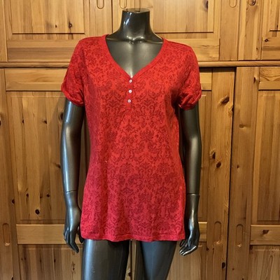 C&A The Basics Damen Shirt kurzarm, Floras Design, Farbe Rot, Gr. M
