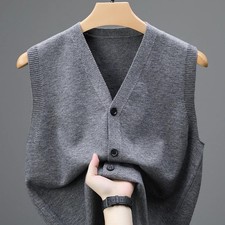 Single Breasted Pullover Sleeveless Vests Men Sweater Knitted Waistcoat Pullover