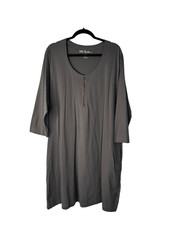 Ulla Popken Tunic Dress Size 20/22 Gray Cotton Knit Half Zip 3/4 Sleeve Pockets