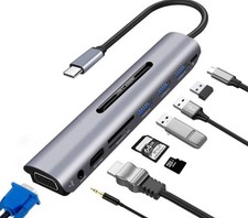 9 in 1 USB C Hub Docking Station Dual Display Type-C Adapter 4K HDMI VGA PD Port