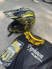 Typhoon Adult Yellow Hi-Viz Motocross Helmet  Gloves Goggles ATV UTV MX Off-Road