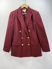 Vtg Talbots Double Breasted Blazer Gold Crest Buttons 90s Burgundy Sz 10 Wool