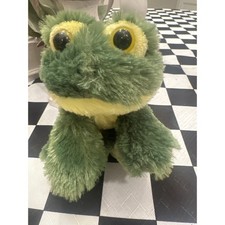 Aurora World Plush Frog Green Yellow Stuffed Animal Large Eyes 8 Inch cozy