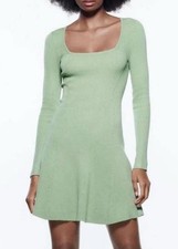 Zara Woman’s New Knit Long sleeve  Flare Short Dress  Light Green / Small