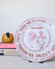 Retro Kitch Friendship Gift Wall Plate Vintage Decor Pink Red Japanese Ceramic