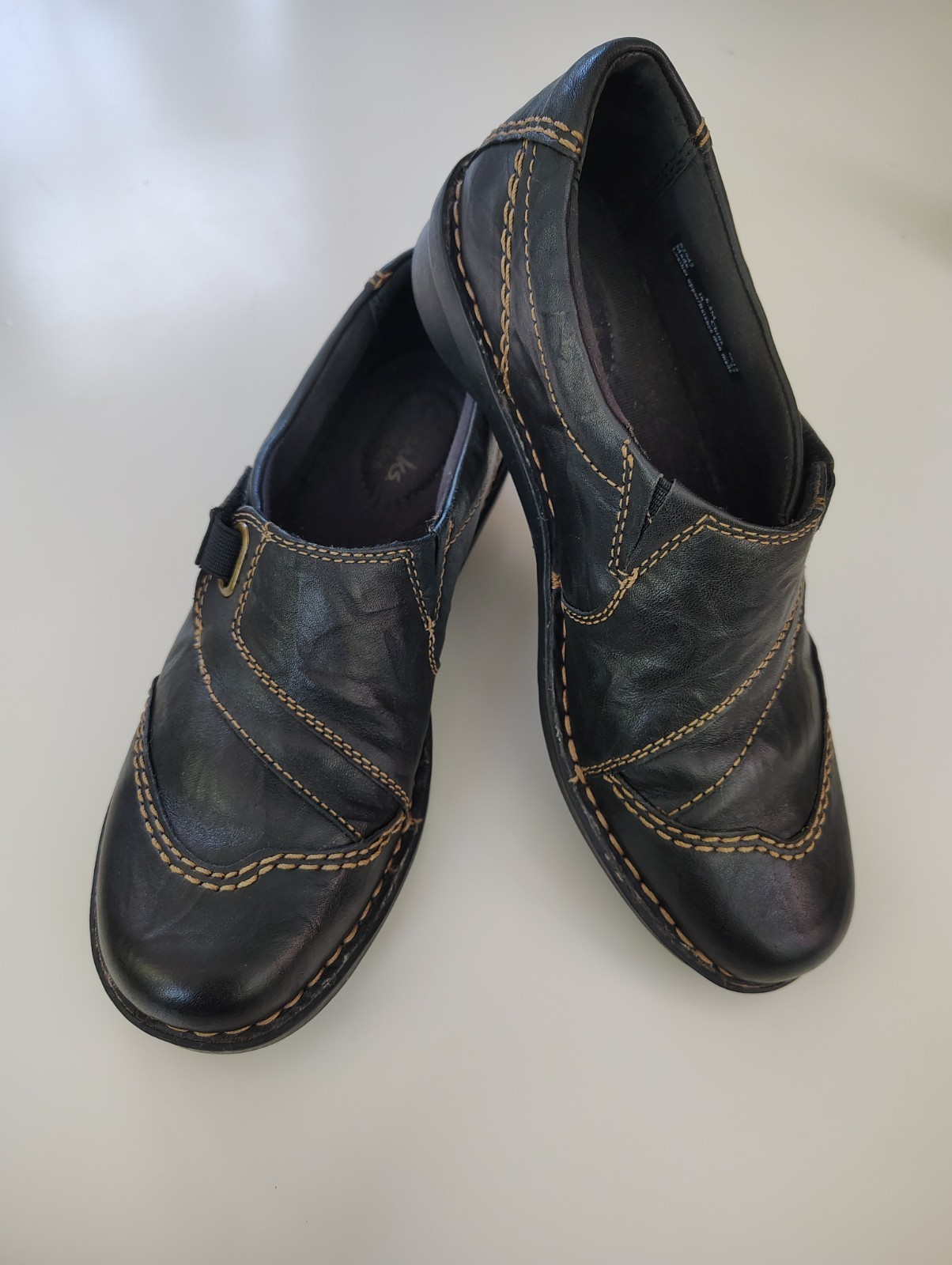 Clarks Bendables Crinkled Black Leather Slip-on Shoes 6.5M