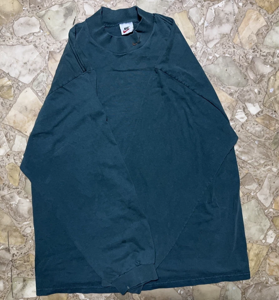 Camisa Nike Vintage Años 90 Manga Larga Cuello Simulado Verde Profundo Talla XL Foto 3 de 4