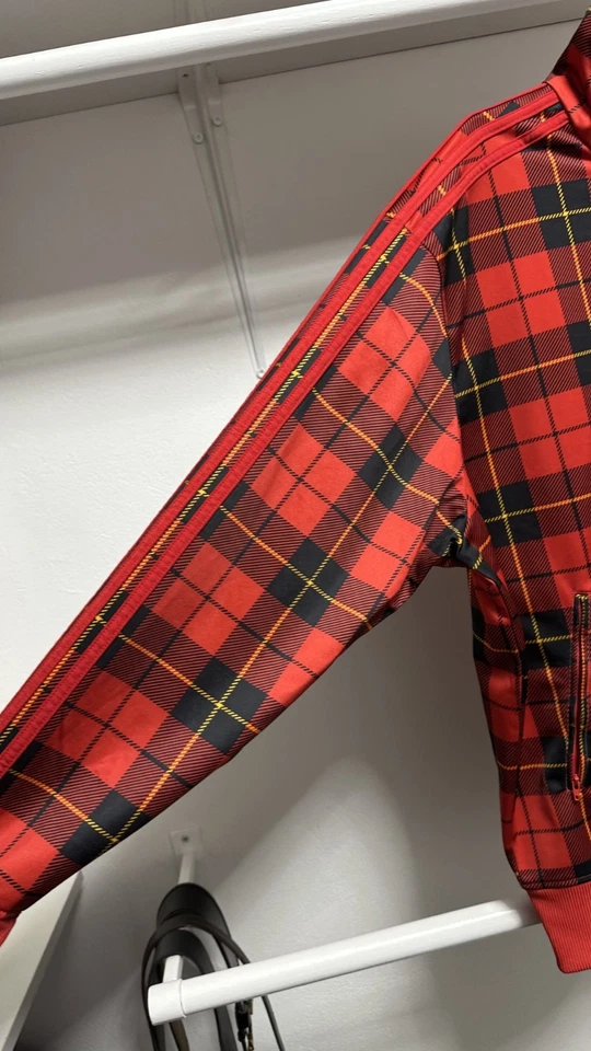 Винтажная мужская фланелевая красная спортивная куртка Adidas в клетку размер XL - Изображение 3 из 4