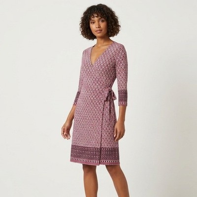 Emma & Michele Dress Womens Medium Pink Geometric Wrap 3/4 Sleeve Knee Length