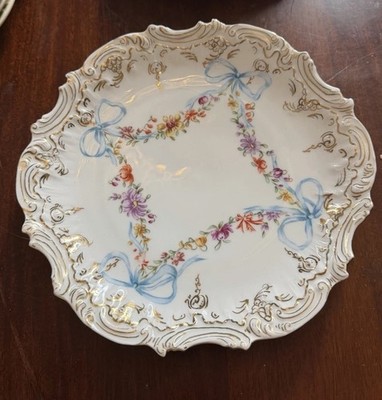 JPL Limoges 1890-1915 Porcelain Dessert Plate With Blue Bows