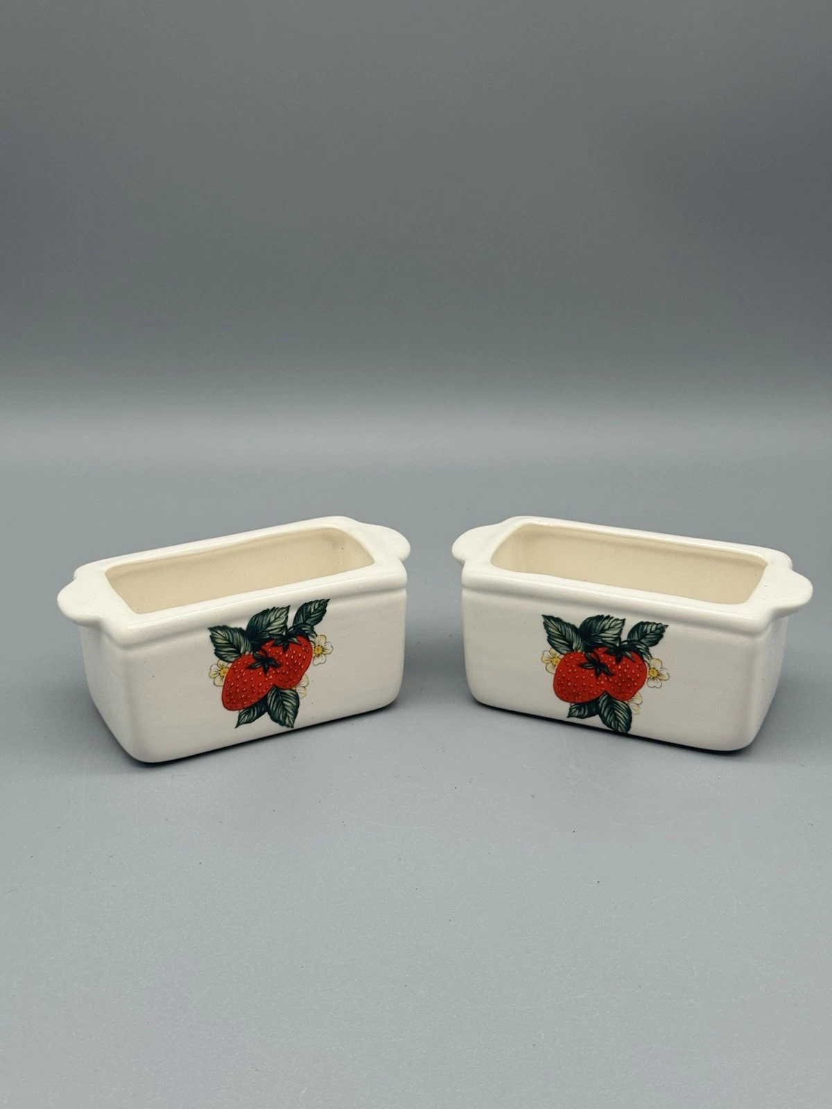 Vintage Handmade Ceramic Mini Loaf Pans Pair Strawberry Design Pottery 4.5”
Opens in a new window or