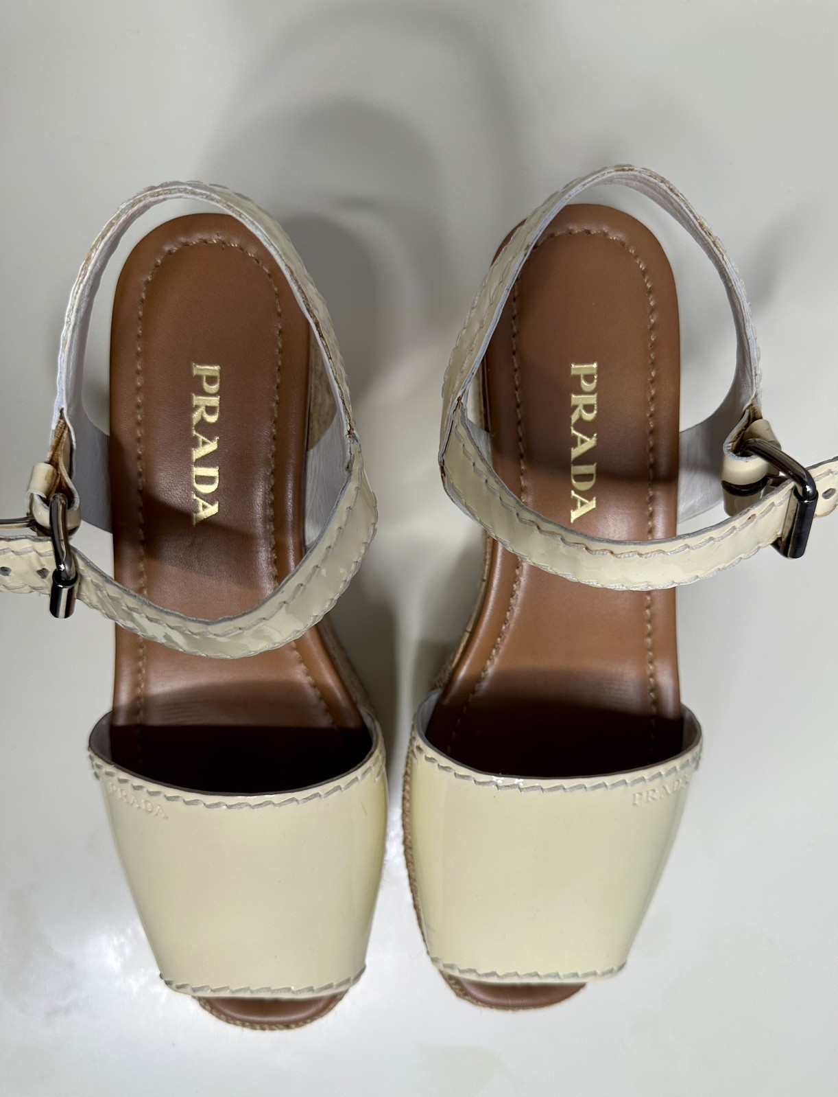 Prada  women's  Matte black  leather Wedge Espadrille Size 37.5 image 2