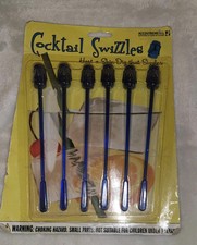 Vtg Cobalt Blue Tiki Cocktail Swizzles Accoutrements Drink Stirrer Pack Sealed