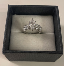 Sterling Silver 925 Marquise CZ Ring-Statement with Leaf Detail Size 5