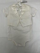 Vintage White Baby Boys Romper Vest Set with Bonnet Christening Special Occasion