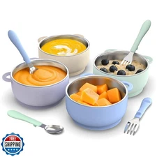 Bakpoco Baby Suction Bowls 4-Pack, 2-in-1 Stainless Steel 304 Toddler Bowl an
