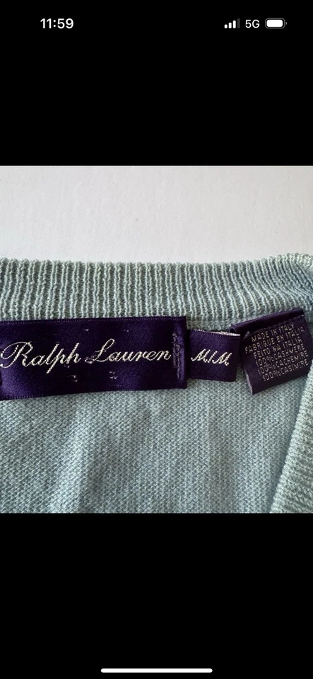 Suéter Ralph Lauren Etiqueta Púrpura Para Hombre Mediano Cuello en V Azul Claro 100% Cachemira Foto 4 de 4