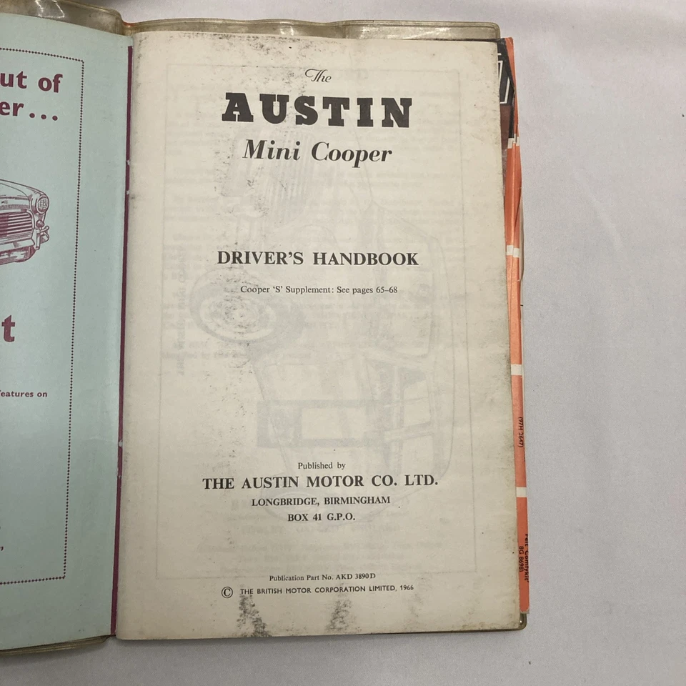 Manual del conductor Austin Mini Cooper 1966 con direcógrafo y registro de mantenimiento Foto 3 de 4