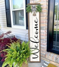 Welcome Sign for Front Porch Standing 45"X9" Large Outdoor Decor Rustic Verti...